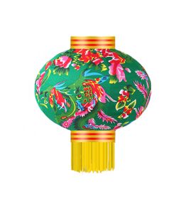 Green Traditional Painted Flowers Chinese Cloth Lantern for Chinese Spring Festival Home Garden Hanging Decor