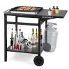 Movable Outdoor Grill Cart with Folding Tabletop and Hooks