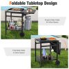 Movable Outdoor Grill Cart with Folding Tabletop and Hooks