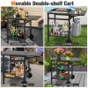 Movable Outdoor Grill Cart with Folding Tabletop and Hooks