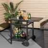 Movable Outdoor Grill Cart with Folding Tabletop and Hooks