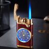 Lighter With Electric Watch Rocker Arm Automatic Ignition Straight Blue Flame Lighter Creative Real Dial Inflatable Windproof Lighter Men's Watch Gift