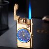 Lighter With Electric Watch Rocker Arm Automatic Ignition Straight Blue Flame Lighter Creative Real Dial Inflatable Windproof Lighter Men's Watch Gift