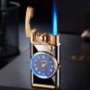 Lighter With Electric Watch Rocker Arm Automatic Ignition Straight Blue Flame Lighter Creative Real Dial Inflatable Windproof Lighter Men's Watch Gift